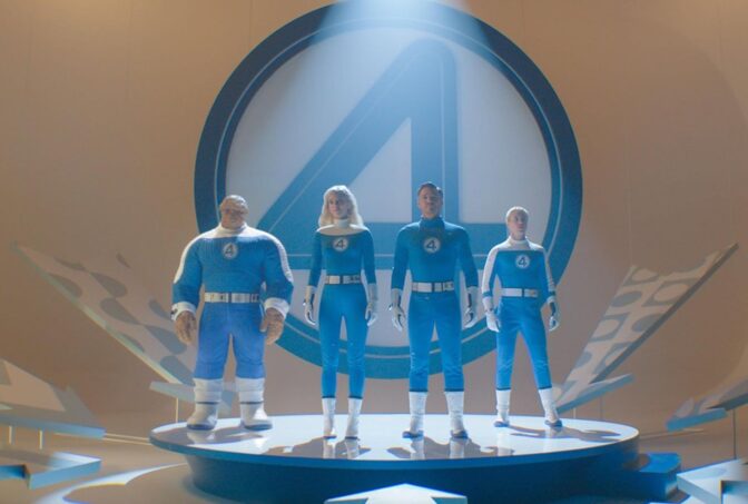 Pedro Pascal, Vanessa Kirby, Joseph Quinn og Ebon Moss-Bachrach i "The Fantastic Four: First Steps"