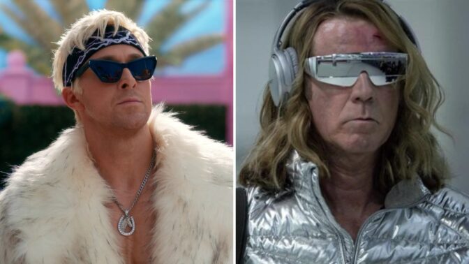 Ryan Gosling i "Barbie" og Will Ferrell i "Eurovision Song Contest". Begge har på seg fete solbriller.