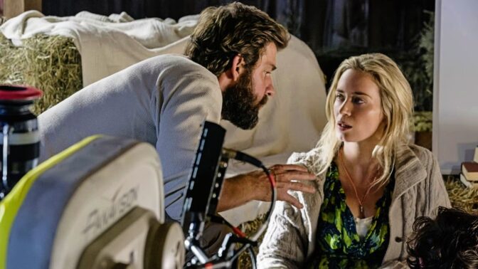 John Krasinski og Emily Blunt under innspillingen av den første "A Quiet Place".