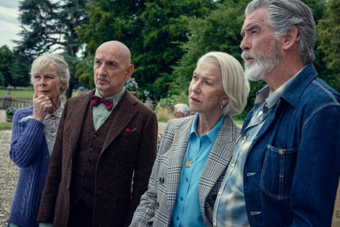 Celia Imrie, Ben Kingsley, Helen Mirren og Pierce Brosnan som «The Thursday Murder Club».