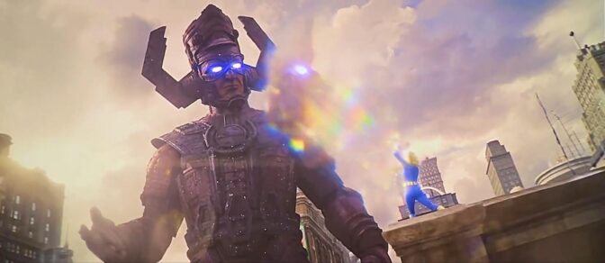 Galactus og Invisible Woman i "The Fantastic 4: First Steps".