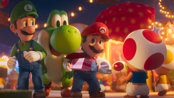 Charlie Day som Luigi, Donald Glover som Yoshi, Chris Pratt som Mario og Keegan-Michael Key som Toad.
