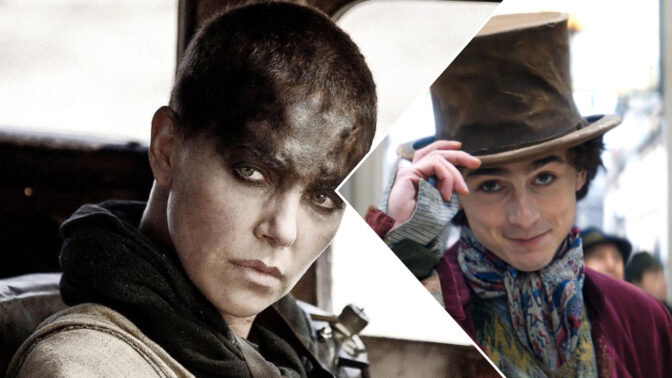Charlize Theron i «Mad Max: Fury Road» og Timothée Chalamet i «Wonka».