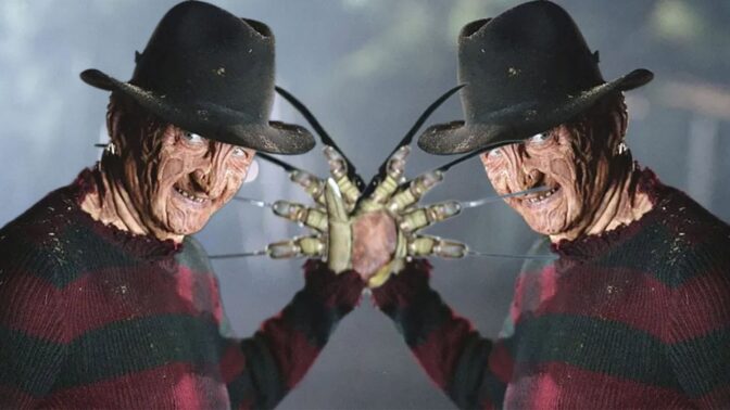 Robert Englund som Freddy Krueger, sammen med Robert Englund som Freddy Krueger (bildet er en fotomontasje).