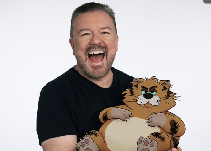 Ricky Gervais med sin rollefigur Gus fra «Alley Cats».