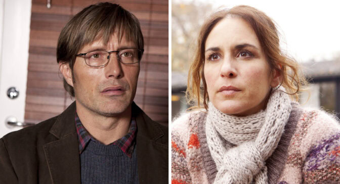 Mads Mikkelsen og Alexandra Rapaport i den strålende filmen «Jakten».